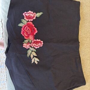 Fashion Nova NWT Black Skort with Red Floral Embroidery